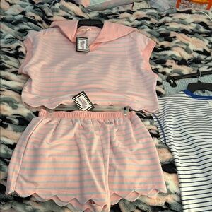 Peach Love California Pink and Blue Striped Set
